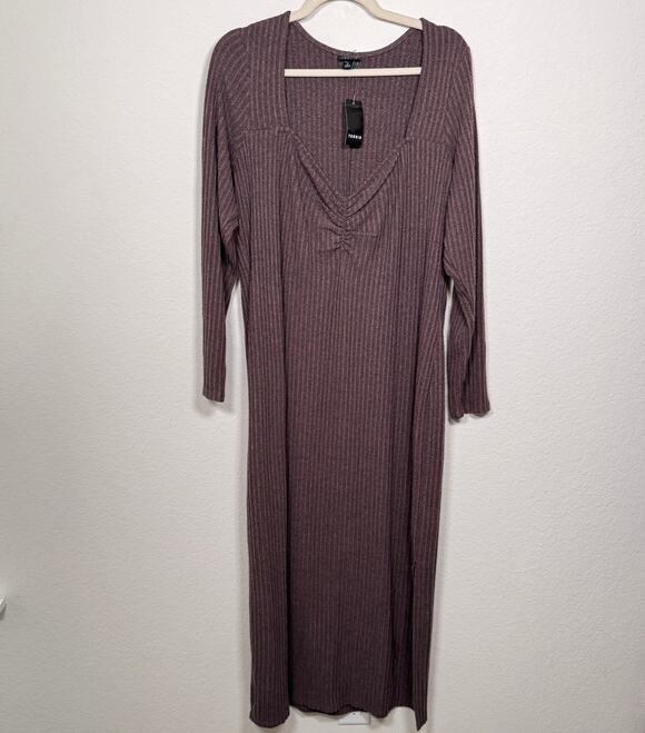 torrid Dresses & Skirts - Torrid Women Tea Length Hacci Rib Column Dress Size 2X Long Sleeve Neutral Taupe